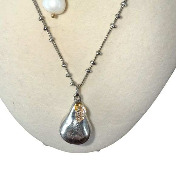 J. Jill Layered Necklace & Earrings Beaded Metal Pear Charm Rhinestone Dangle - Picture 4 of 11